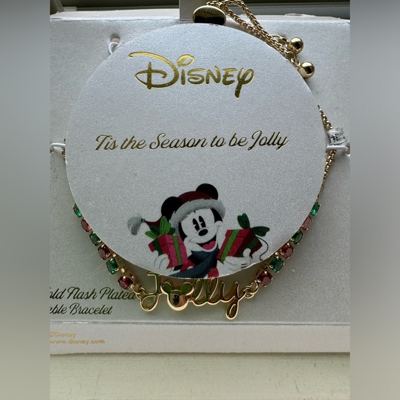 Disney Tis the Season to be Jolly 14k Gold Flash Plated Adjustable Bracelet Xmas - Picture 2 of 5